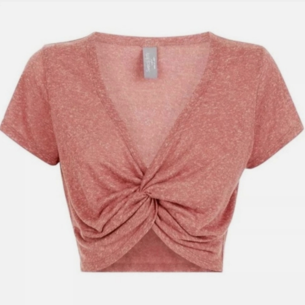 Sweaty Betty Arc Twist Front Crop Tee Linen Blend Rust Women's Large - Picture 3 of 8